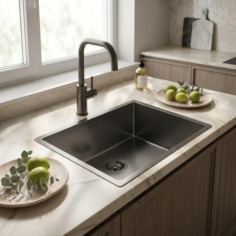 Pure.Sink Comfort Speciale 35cm korte PVD Gun metal spoelbak 50x35 cm ruimte besparend PCM5035-61